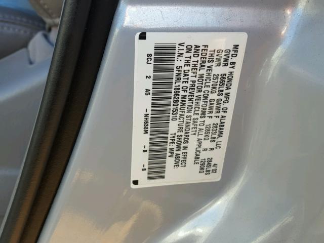 5FNRL18962B015310 - 2002 HONDA ODYSSEY EX SILVER photo 10