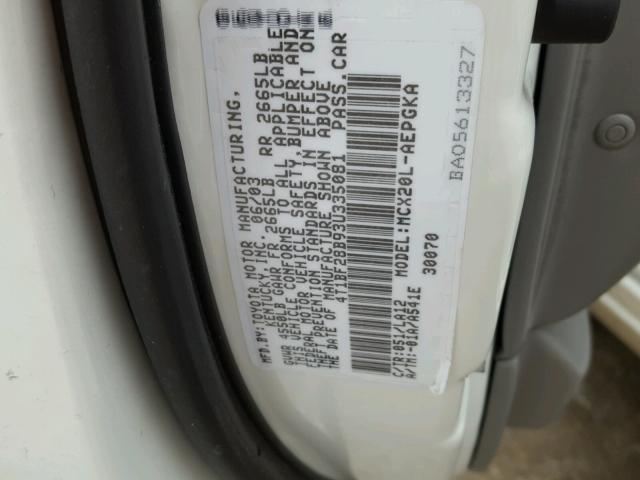 4T1BF28B93U335081 - 2003 TOYOTA AVALON XL Ақ фото 10