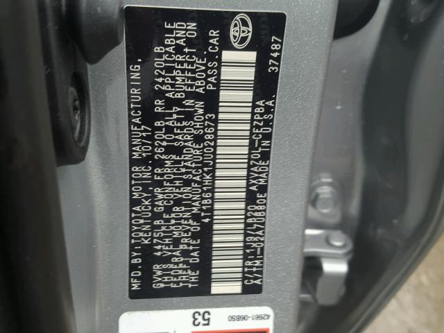 4T1B61HK1JU028673 - 2018 TOYOTA CAMRY XSE SILVER photo 10