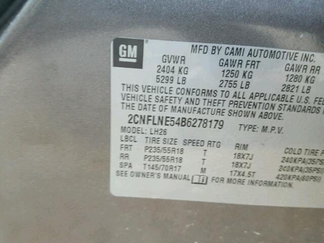 2CNFLNE54B6278179 - 2011 CHEVROLET EQUINOX LT GRAY photo 10