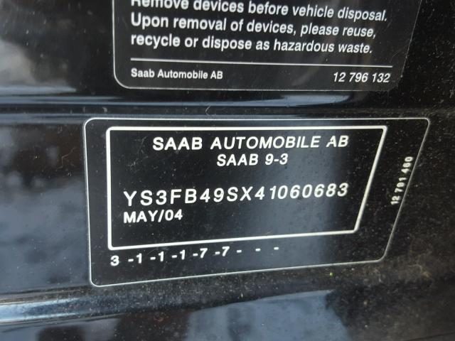 YS3FB49SX41060683 - 2004 SAAB 9-3 LINEAR BLACK photo 10