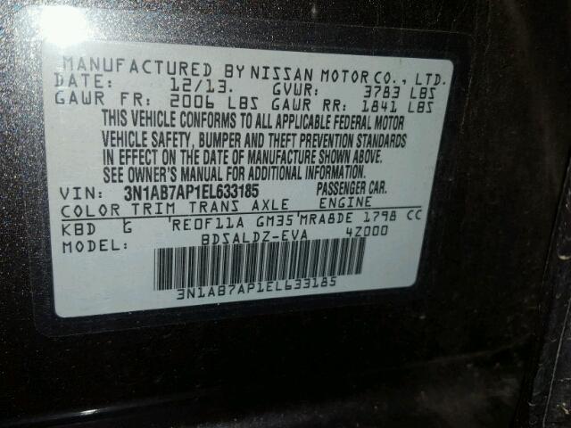 3N1AB7AP1EL633185 - 2014 NISSAN SENTRA S CHARCOAL photo 10