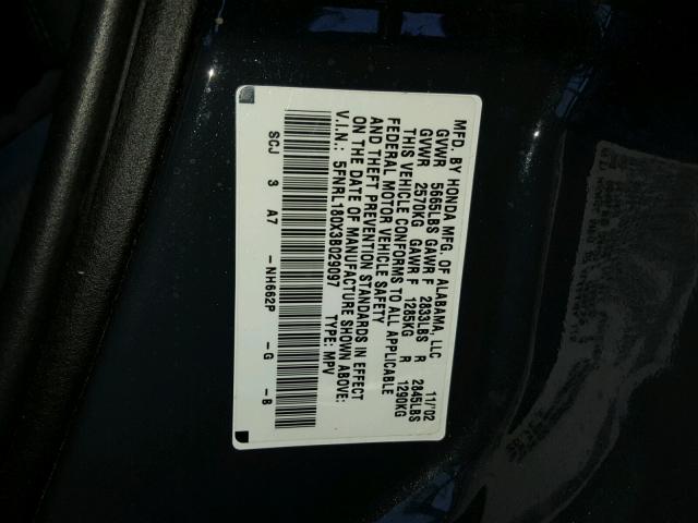 5FNRL180X3B029097 - 2003 HONDA ODYSSEY EX GRAY photo 10