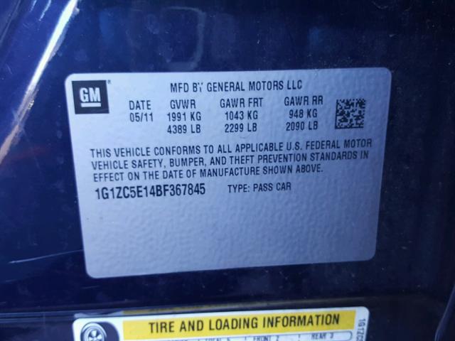 1G1ZC5E14BF367845 - 2011 CHEVROLET MALIBU 1LT 蓝色 照片 10