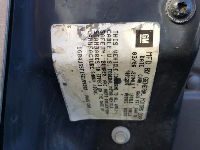 1G8AJ55F16Z199392 - 2006 SATURN ION LEVEL GRAY photo 10