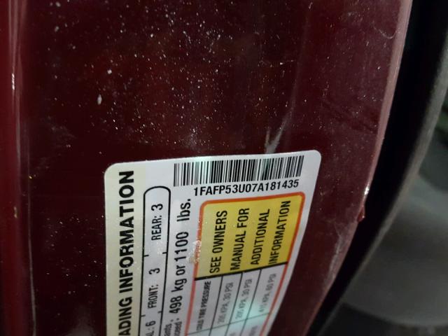 1FAFP53U07A181435 - 2007 FORD TAURUS SE RED photo 10