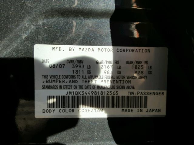 JM1BK344981812565 - 2008 MAZDA 3 HATCHBAC BLACK photo 10