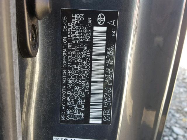 JTKDE177060073415 - 2006 TOYOTA SCION TC GRAY photo 10