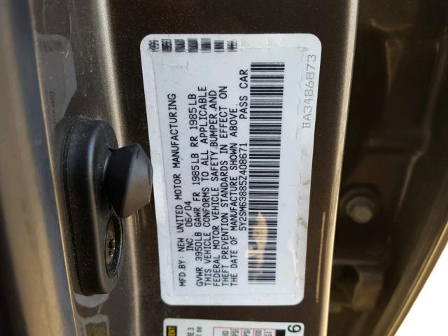 5Y2SM63885Z408671 - 2005 PONTIAC VIBE GRAY photo 10