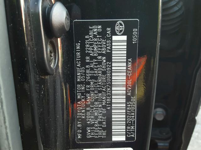 4T1BE32K75U080922 - 2005 TOYOTA CAMRY LE BLACK photo 10