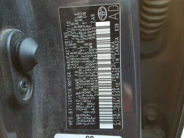 2T1BU4EE2AC379423 - 2010 TOYOTA COROLLA BA GRAY photo 10