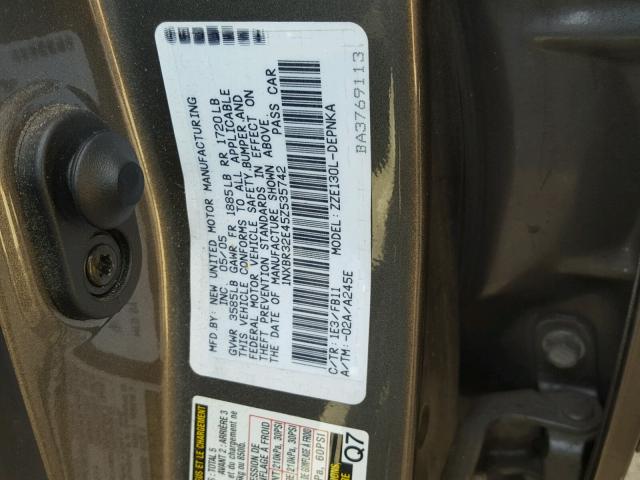 1NXBR32E45Z535742 - 2005 TOYOTA COROLLA CE CHARCOAL photo 10