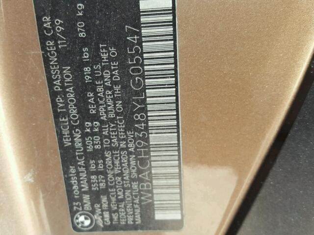 WBACH9348YLG05547 - 2000 BMW Z3 2.3 BROWN photo 10