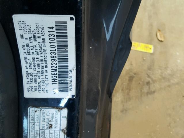 1HGEM22983L010314 - 2003 HONDA CIVIC EX შავი ფოტო 10
