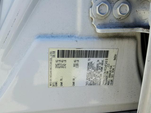 1N4AL21E29N414503 - 2009 NISSAN ALTIMA 2.5 WHITE photo 10