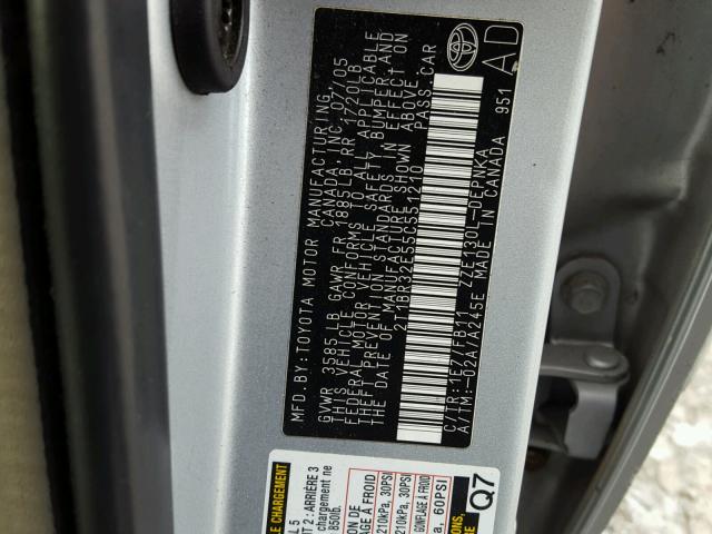 2T1BR32E55C551210 - 2005 TOYOTA COROLLA CE GRAY photo 10