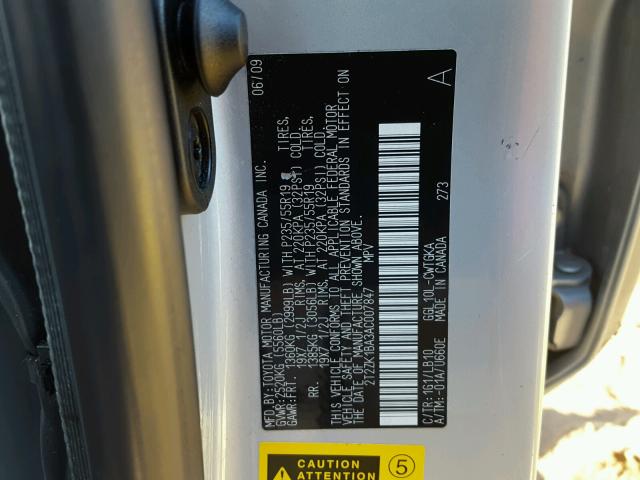 2T2ZK1BA3AC007847 - 2010 LEXUS RX 350 SILVER photo 10