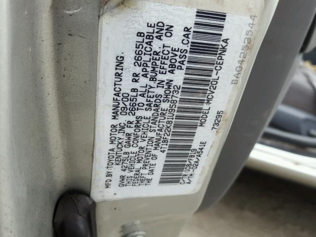 4T1BF22K81U958732 - 2001 TOYOTA CAMRY LE SILVER photo 10