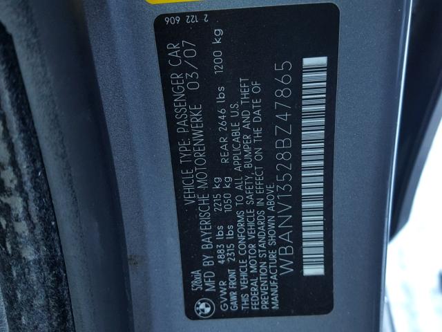 WBANV13528BZ47865 - 2008 BMW 528 XI GRAY photo 10