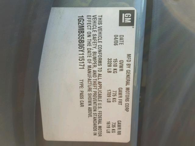 1G2MB35B06Y115171 - 2006 PONTIAC SOLSTICE GRAY photo 10