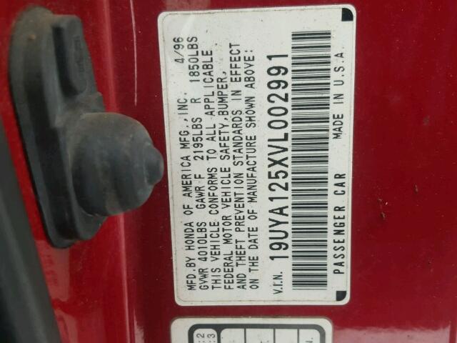 19UYA125XVL002991 - 1997 ACURA 2.2CL RED photo 10