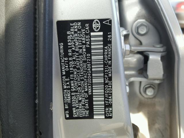 VNKKTUD34GA067210 - 2016 TOYOTA YARIS L SILVER photo 10