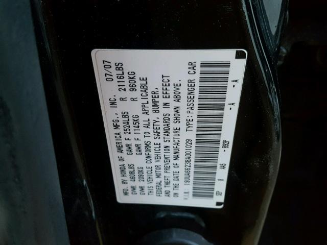 19UUA66238A001029 - 2008 ACURA TL BLACK photo 10