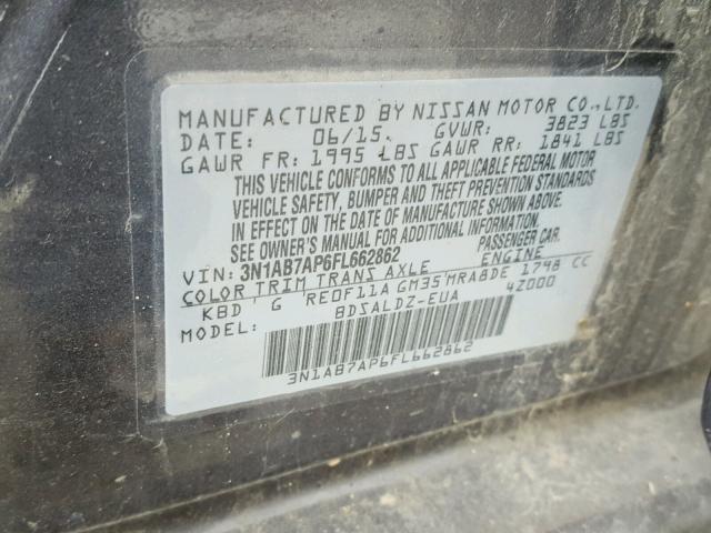 3N1AB7AP6FL662862 - 2015 NISSAN SENTRA S GRAY photo 10