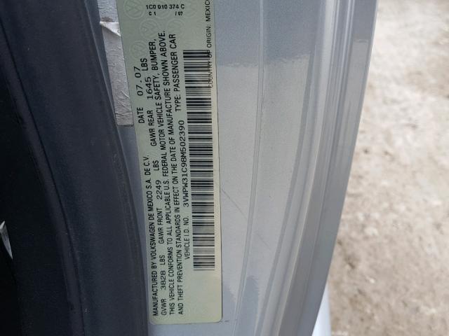 3VWPW31C98M502390 - 2008 VOLKSWAGEN NEW BEETLE 银色 照片 10