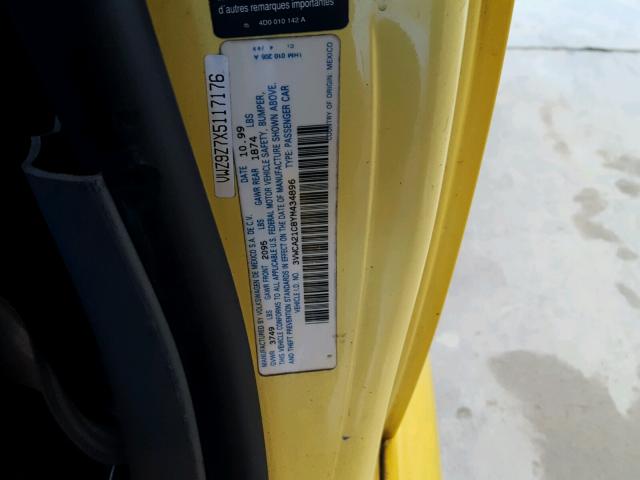 3VWCA21C8YM434896 - 2000 VOLKSWAGEN NEW BEETLE YELLOW photo 10