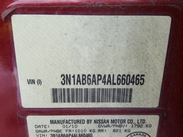 3N1AB6AP4AL660465 - 2010 NISSAN SENTRA 2.0 RED photo 10