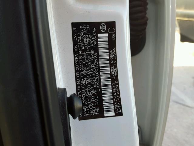 JTDKN3DU2D1728086 - 2013 TOYOTA PRIUS WHITE photo 10