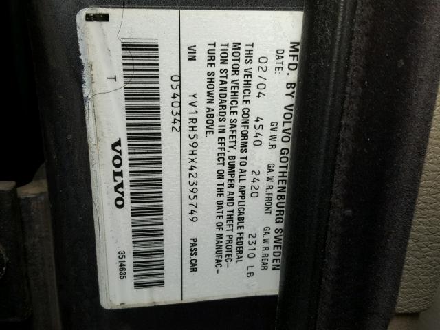 YV1RH59HX42395749 - 2004 VOLVO S60 2.5T GRAY photo 10