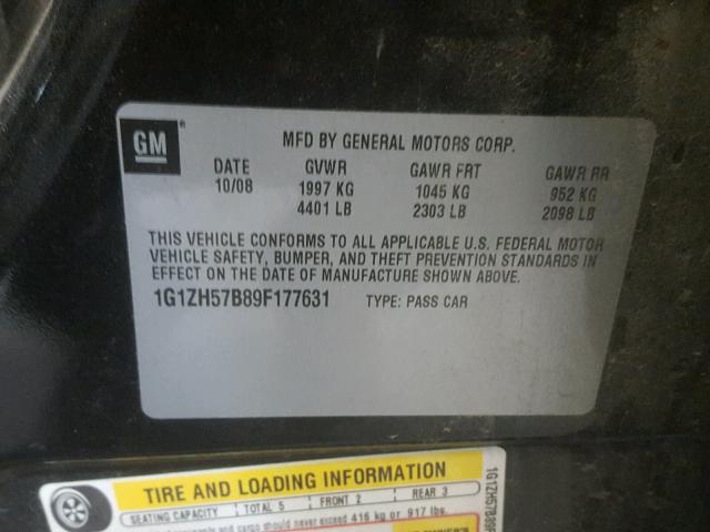 1G1ZH57B89F177631 - 2009 CHEVROLET MALIBU 1LT 黑色 照片 10