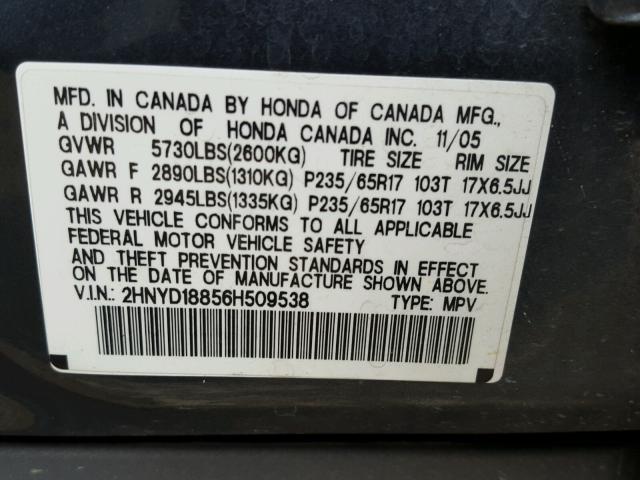 2HNYD18856H509538 - 2006 ACURA MDX TOURIN GRAY photo 10