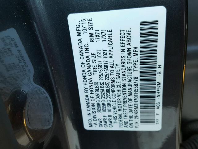 2HKRM3H70FH558778 - 2015 HONDA CR-V EXL SILVER photo 10