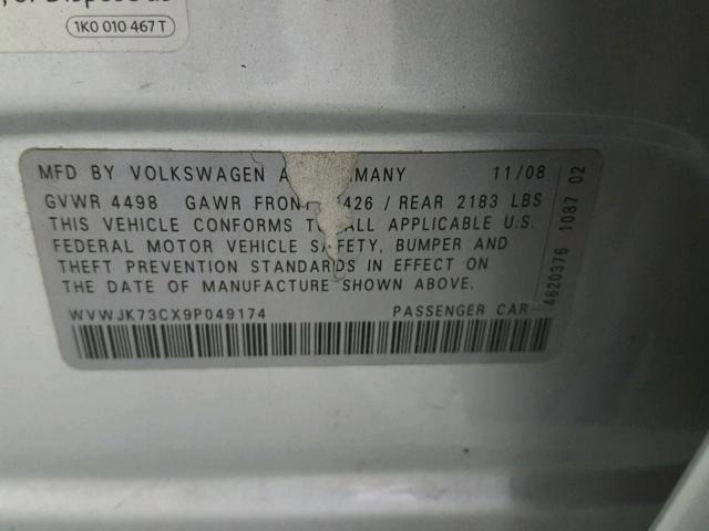 WVWJK73CX9P049174 - 2009 VOLKSWAGEN PASSAT TUR SILVER photo 10