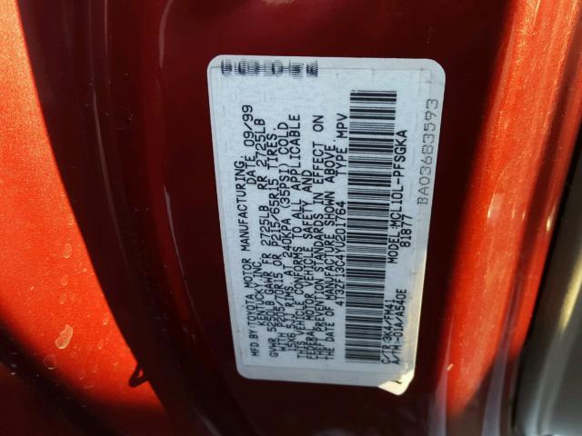 4T3ZF13C4YU201764 - 2000 TOYOTA SIENNA LE RED photo 10