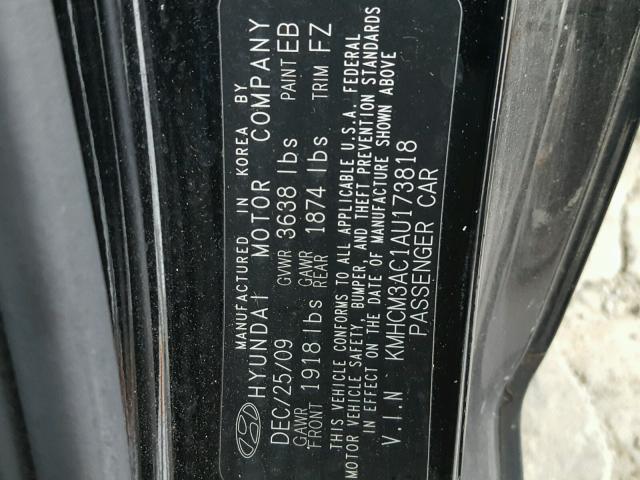 KMHCM3AC1AU173818 - 2010 HYUNDAI ACCENT BLU BLACK photo 10