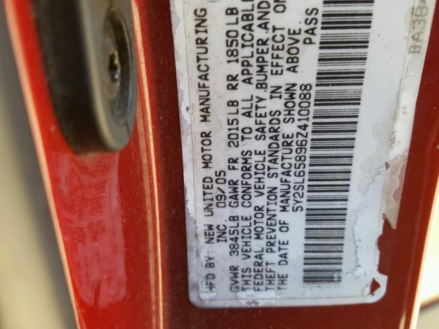 5Y2SL65896Z410088 - 2006 PONTIAC VIBE RED photo 10