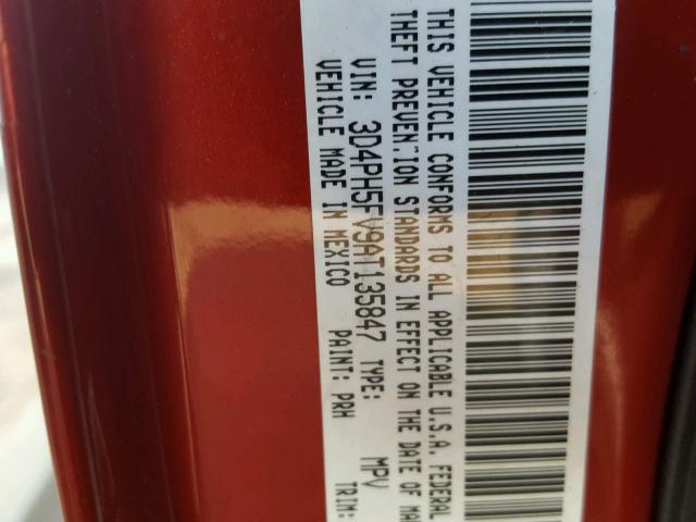 3D4PH5FV9AT135847 - 2010 DODGE JOURNEY SX RED photo 10