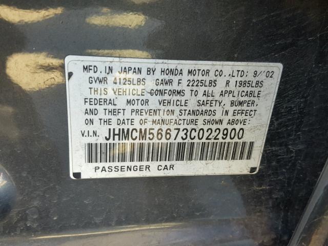 JHMCM56673C022900 - 2003 HONDA ACCORD EX GRAY photo 10