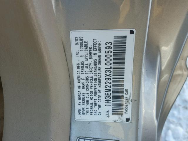 1HGEM229X3L000593 - 2003 HONDA CIVIC EX ოქროსფერი ფოტო 10