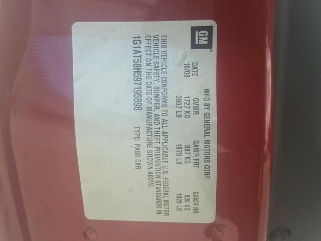 1G1AT58H597195898 - 2009 CHEVROLET COBALT LT RED photo 10