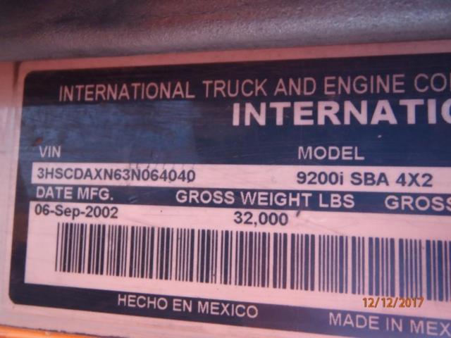 3HSCDAXN63N064040 - 2003 INTERNATIONAL 9200 9200I UNKNOWN - NOT OK FOR INV. photo 10
