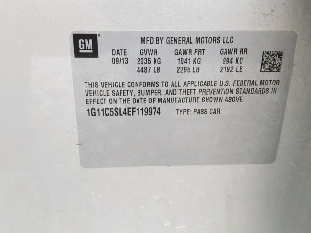 1G11C5SL4EF119974 - 2014 CHEVROLET MALIBU 1LT SILVER photo 10