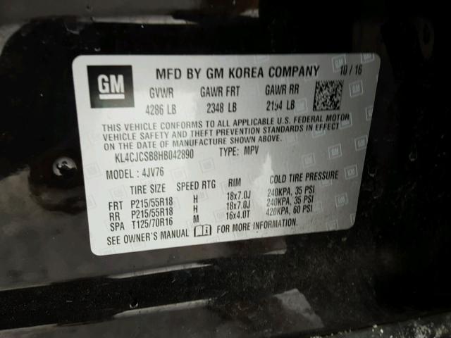 KL4CJCSB8HB042890 - 2017 BUICK ENCORE ESS BLACK photo 10