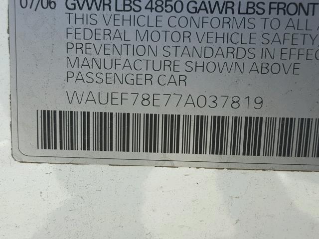 WAUEF78E77A037819 - 2007 AUDI A4 S-LINE WHITE photo 10