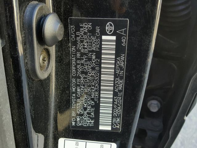 JTDBE32K530218112 - 2003 TOYOTA CAMRY LE BLACK photo 10