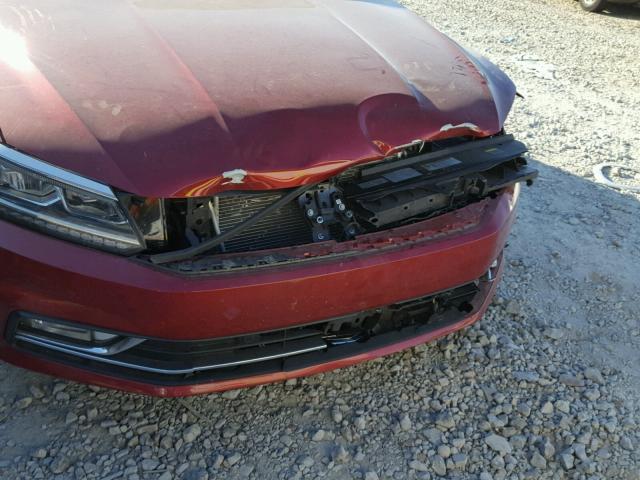 1VWCM7A37HC053076 - 2017 VOLKSWAGEN PASSAT SEL MAROON photo 9